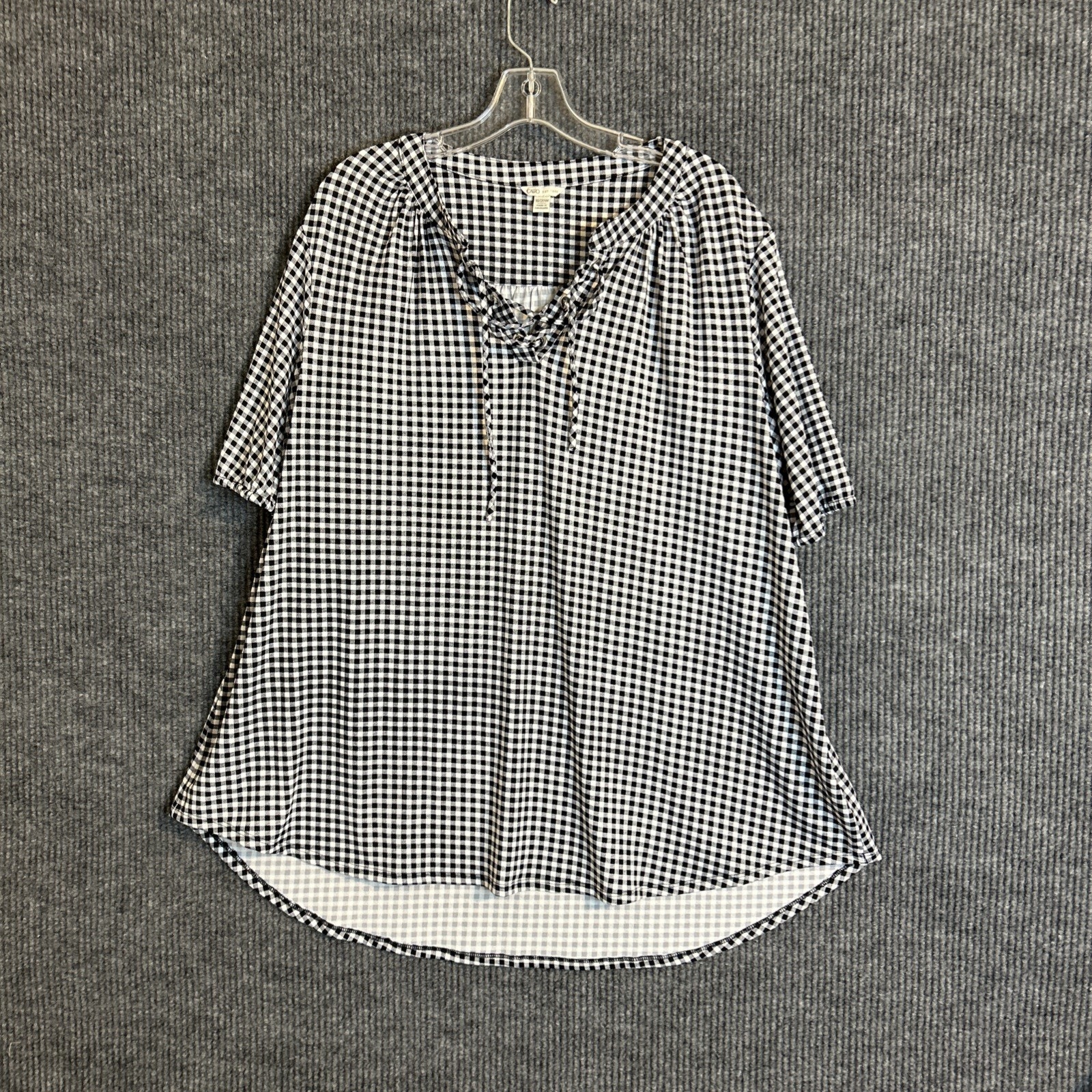 Cato Womens Blouse Plus Size 18/20 Checkered Short Sleeve Stretch Comfort Preppy